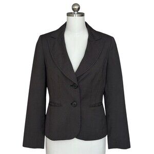Ann Taylor Petites Blazer Womens 6P Charcoal Gray Micro Check Workwear